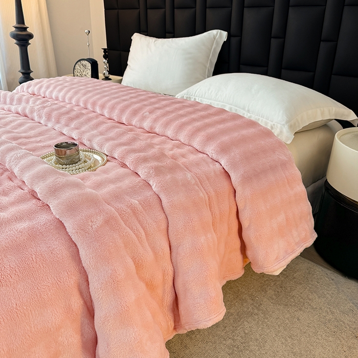 91家纺网 家纺一手货源 找家纺 乐窝家纺仓储 2025新款简约纯色泡泡毛毯毯子 泡泡纯色-粉色
