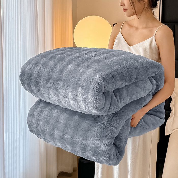 乐窝家纺仓储 2025新款简约纯色泡泡毛毯毯子 泡泡纯色-浅灰