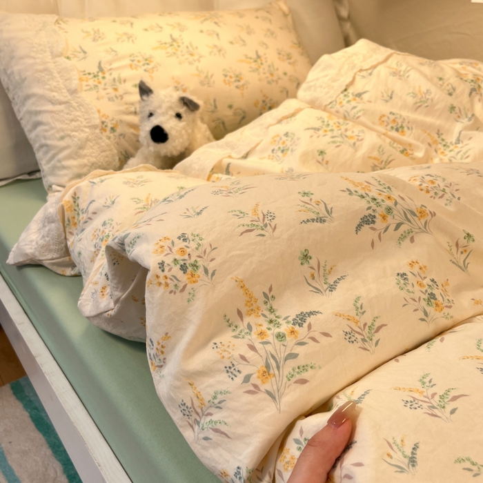 91家纺网 家纺一手货源 找家纺 澜妃 2025新款糯叽叽水洗棉全棉蕾丝花边宿舍床上下铺三件套-艾意系列 艾意-飘零