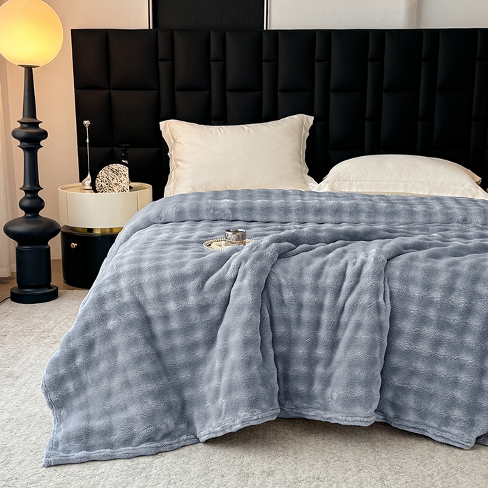 91家纺网 家纺一手货源 找家纺 乐窝家纺仓储 2025新款简约纯色泡泡毛毯毯子 泡泡纯色-浅灰