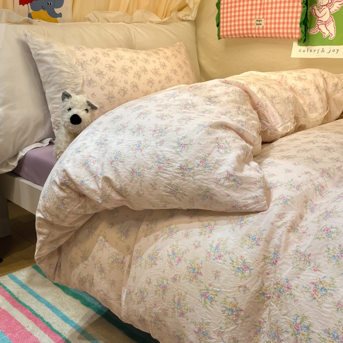 91家纺网 家纺一手货源 找家纺 澜妃 2025新款糯叽叽水洗棉全棉蕾丝花边宿舍床上下铺三件套-艾意系列 艾意-半路月亮