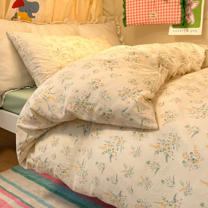 91家纺网 家纺一手货源 找家纺 澜妃 2025新款糯叽叽水洗棉全棉蕾丝花边宿舍床上下铺三件套-艾意系列 艾意-飘零