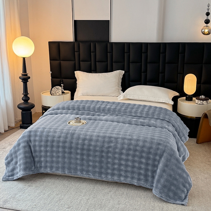 91家纺网 家纺一手货源 找家纺 乐窝家纺仓储 2025新款简约纯色泡泡毛毯毯子 泡泡纯色-浅灰