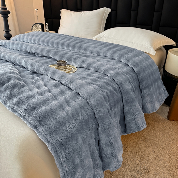 91家纺网 家纺一手货源 找家纺 乐窝家纺仓储 2025新款简约纯色泡泡毛毯毯子 泡泡纯色-浅灰