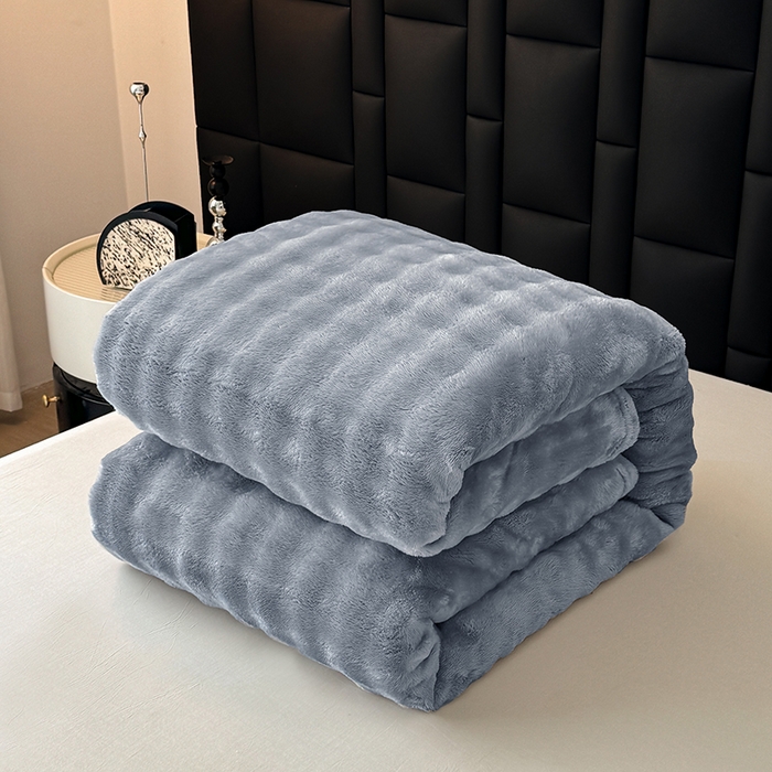 91家纺网 家纺一手货源 找家纺 乐窝家纺仓储 2025新款简约纯色泡泡毛毯毯子 泡泡纯色-浅灰