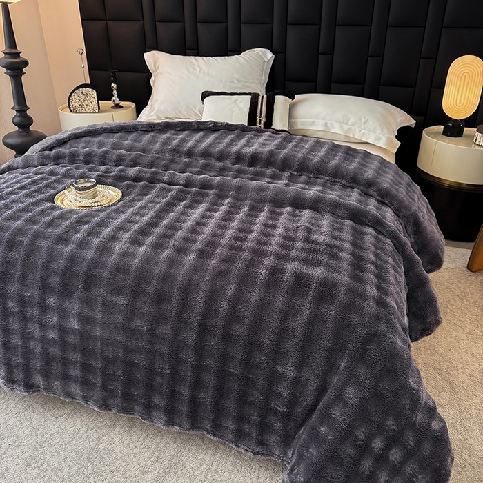 91家纺网 家纺一手货源 找家纺 乐窝家纺仓储 2025新款简约纯色泡泡毛毯毯子 泡泡纯色-深灰