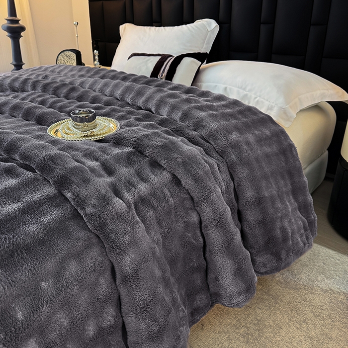 91家纺网 家纺一手货源 找家纺 乐窝家纺仓储 2025新款简约纯色泡泡毛毯毯子 泡泡纯色-深灰