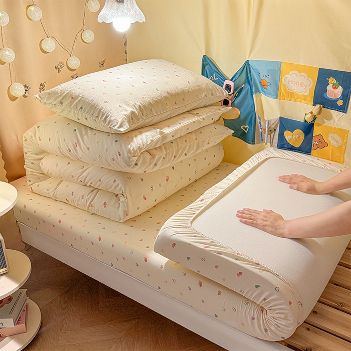 91家纺网 家纺一手货源 找家纺 （总）澜妃 2025新款糯叽叽单床笠印花单品床笠床笠单件-宿舍床系列CL