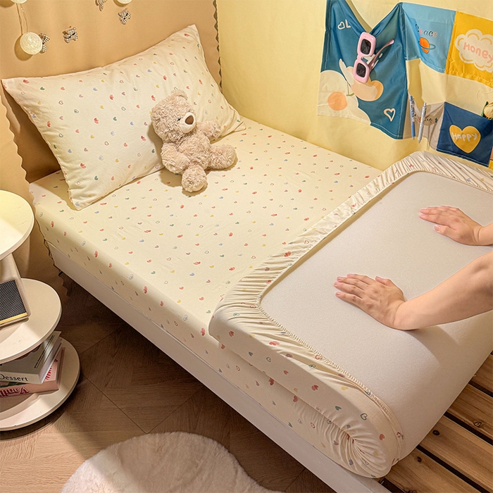 91家纺网 家纺一手货源 找家纺 （总）澜妃 2025新款糯叽叽单床笠印花单品床笠床笠单件-宿舍床系列CL