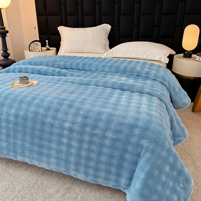 91家纺网 家纺一手货源 找家纺 乐窝家纺仓储 2025新款简约纯色泡泡毛毯毯子 泡泡纯色-天蓝