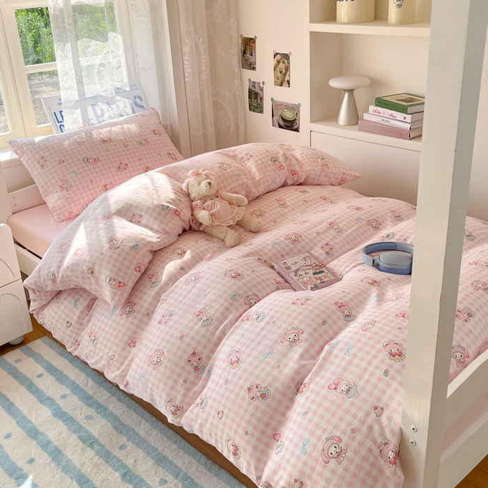 91家纺网 家纺一手货源 找家纺 （总）澜妃 2025新款亲肤舒适糯叽叽水洗棉简单印花小清新系列学生床三四件套