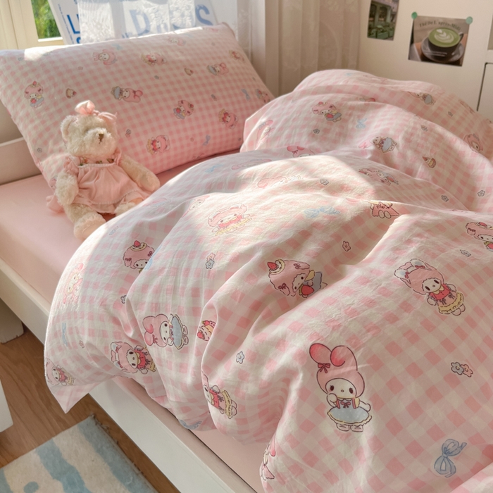 91家纺网 家纺一手货源 找家纺 （总）澜妃 2025新款亲肤舒适糯叽叽水洗棉简单印花小清新系列学生床三四件套