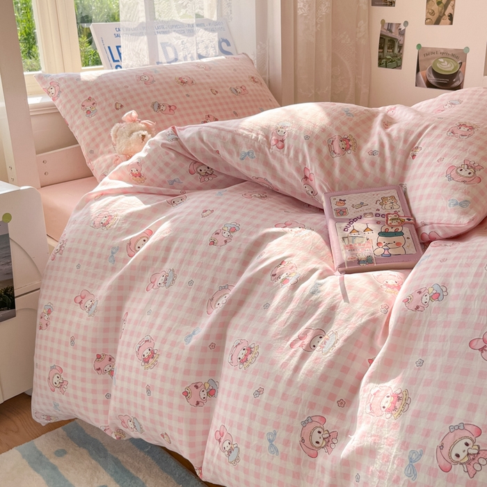 91家纺网 家纺一手货源 找家纺 （总）澜妃 2025新款亲肤舒适糯叽叽水洗棉简单印花小清新系列学生床三四件套