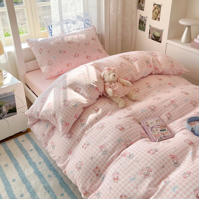 91家纺网 家纺一手货源 找家纺 （总）澜妃 2025新款亲肤舒适糯叽叽水洗棉简单印花小清新系列学生床三四件套