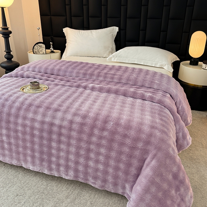 91家纺网 家纺一手货源 找家纺 乐窝家纺仓储 2025新款简约纯色泡泡毛毯毯子 泡泡纯色-紫色