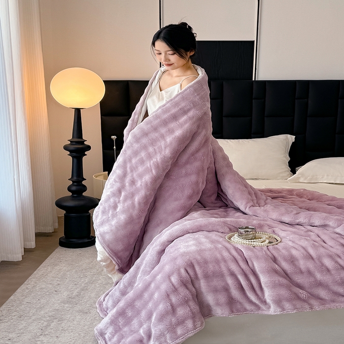 91家纺网 家纺一手货源 找家纺 乐窝家纺仓储 2025新款简约纯色泡泡毛毯毯子 泡泡纯色-紫色
