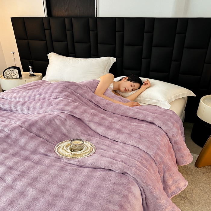 91家纺网 家纺一手货源 找家纺 乐窝家纺仓储 2025新款简约纯色泡泡毛毯毯子 泡泡纯色-紫色