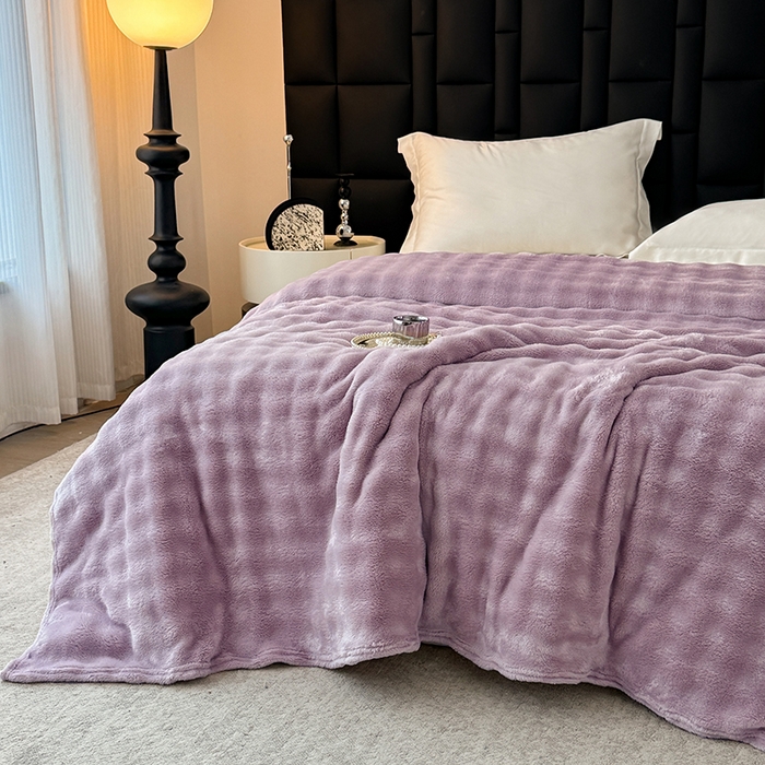 91家纺网 家纺一手货源 找家纺 乐窝家纺仓储 2025新款简约纯色泡泡毛毯毯子 泡泡纯色-紫色