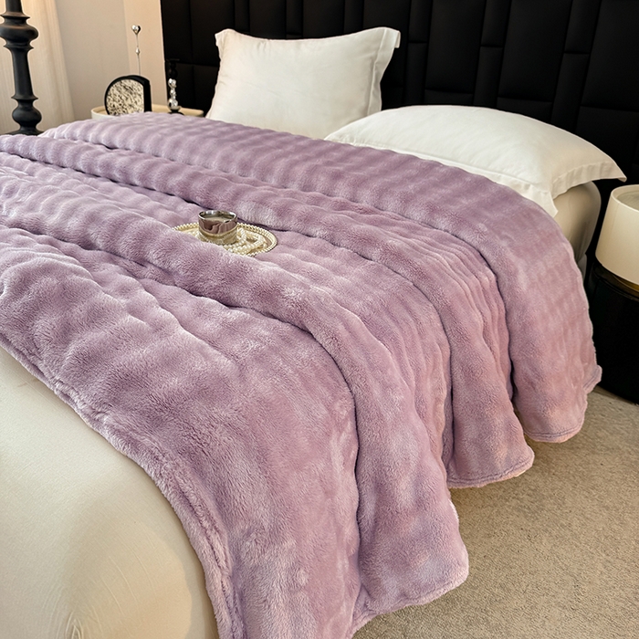 91家纺网 家纺一手货源 找家纺 乐窝家纺仓储 2025新款简约纯色泡泡毛毯毯子 泡泡纯色-紫色