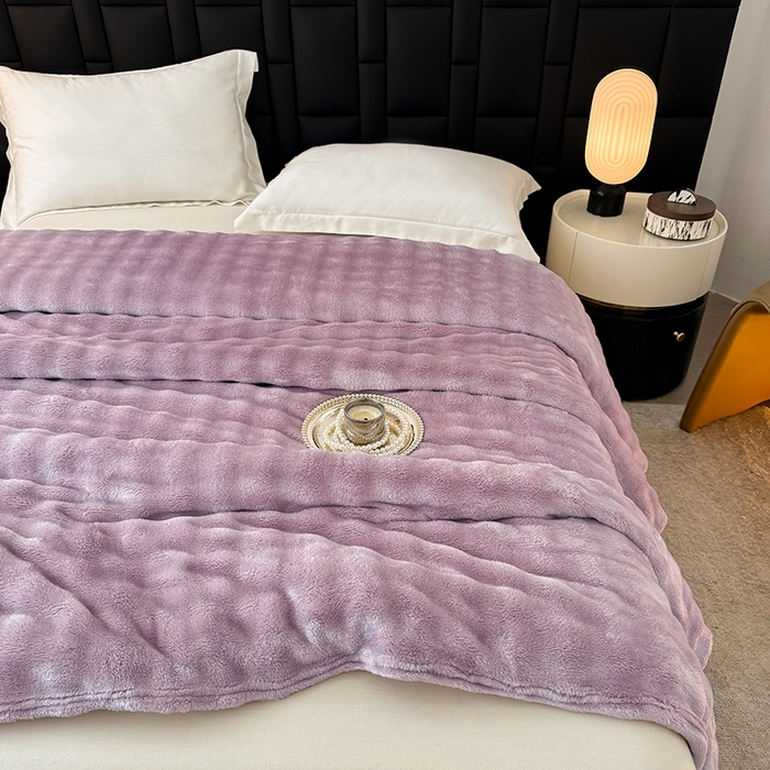 91家纺网 家纺一手货源 找家纺 乐窝家纺仓储 2025新款简约纯色泡泡毛毯毯子 泡泡纯色-紫色