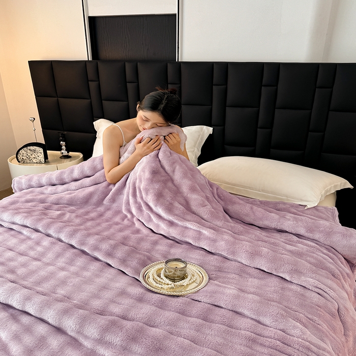 91家纺网 家纺一手货源 找家纺 乐窝家纺仓储 2025新款简约纯色泡泡毛毯毯子 泡泡纯色-紫色