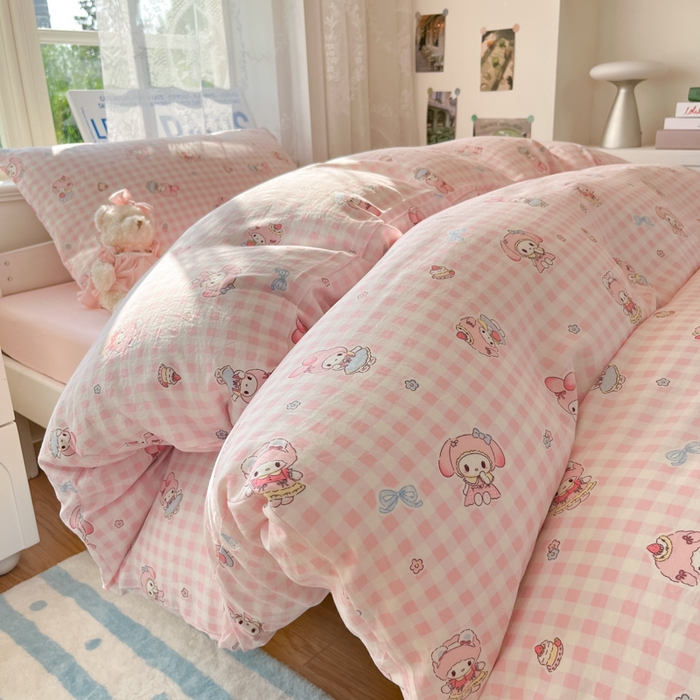 91家纺网 家纺一手货源 找家纺 （总）澜妃 2025新款亲肤舒适糯叽叽水洗棉简单印花小清新系列学生床三四件套