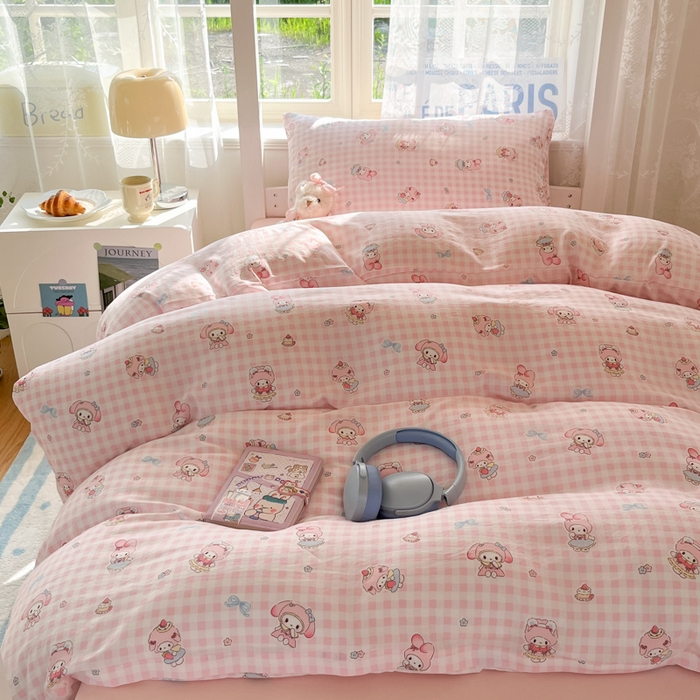 91家纺网 家纺一手货源 找家纺 （总）澜妃 2025新款亲肤舒适糯叽叽水洗棉简单印花小清新系列学生床三四件套