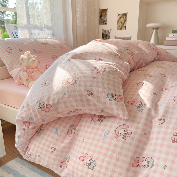 91家纺网 家纺一手货源 找家纺 （总）澜妃 2025新款亲肤舒适糯叽叽水洗棉简单印花小清新系列学生床三四件套