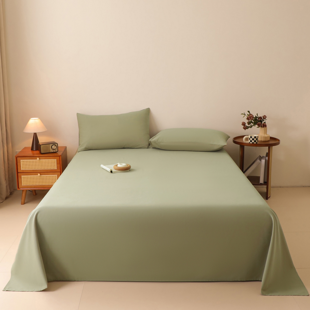 91家纺网 家纺一手货源 找家纺 寐眠 2025新款全棉磨毛床单枕套 抹茶绿