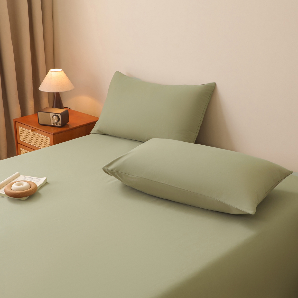 91家纺网 家纺一手货源 找家纺 寐眠 2025新款全棉磨毛床单枕套 抹茶绿
