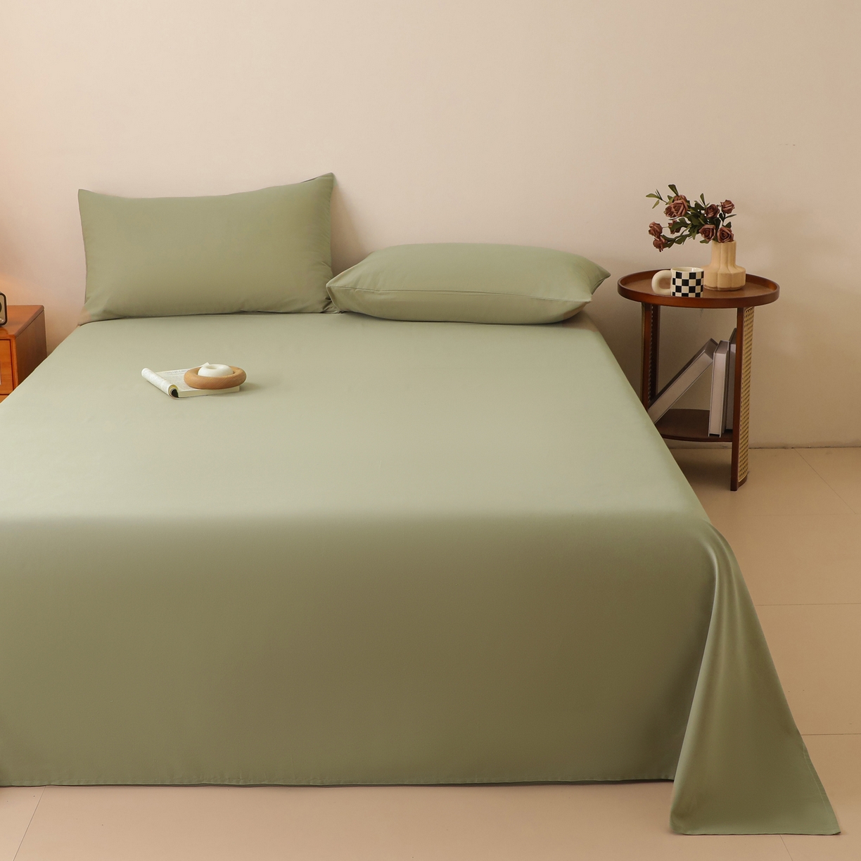 91家纺网 家纺一手货源 找家纺 寐眠 2025新款全棉磨毛床单枕套 抹茶绿