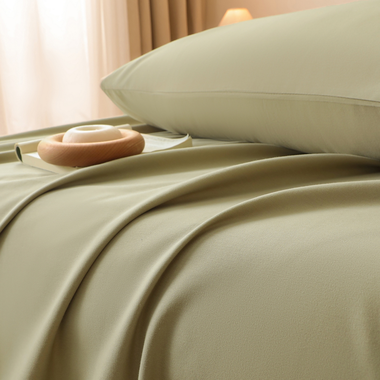 91家纺网 家纺一手货源 找家纺 寐眠 2025新款全棉磨毛床单枕套 抹茶绿