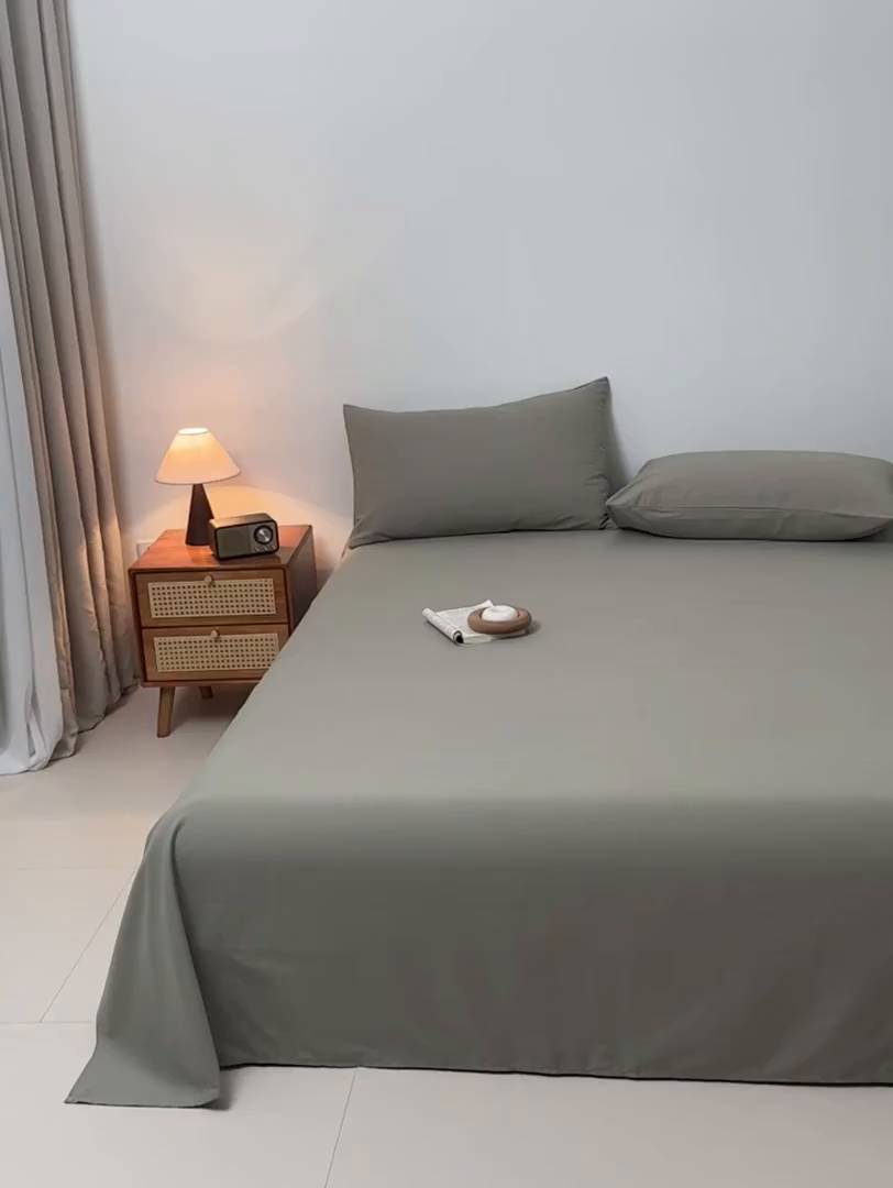 91家纺网 家纺一手货源 找家纺 寐眠 2025新款全棉磨毛床单枕套 抹茶绿