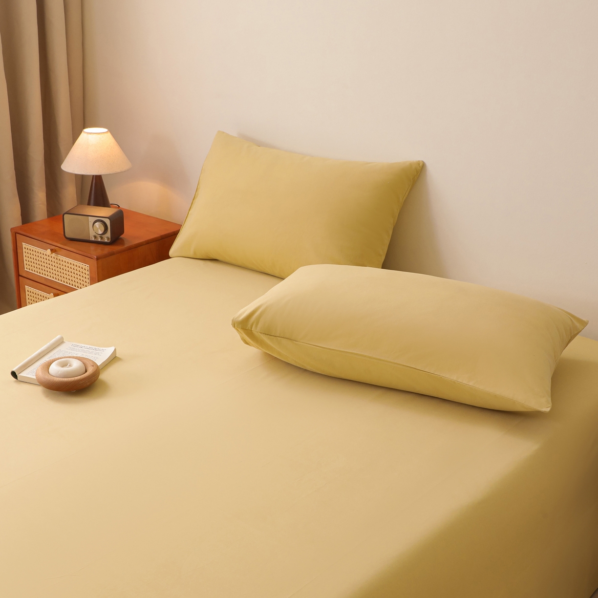 91家纺网 家纺一手货源 找家纺 寐眠 2025新款全棉磨毛床单枕套 奶油黄