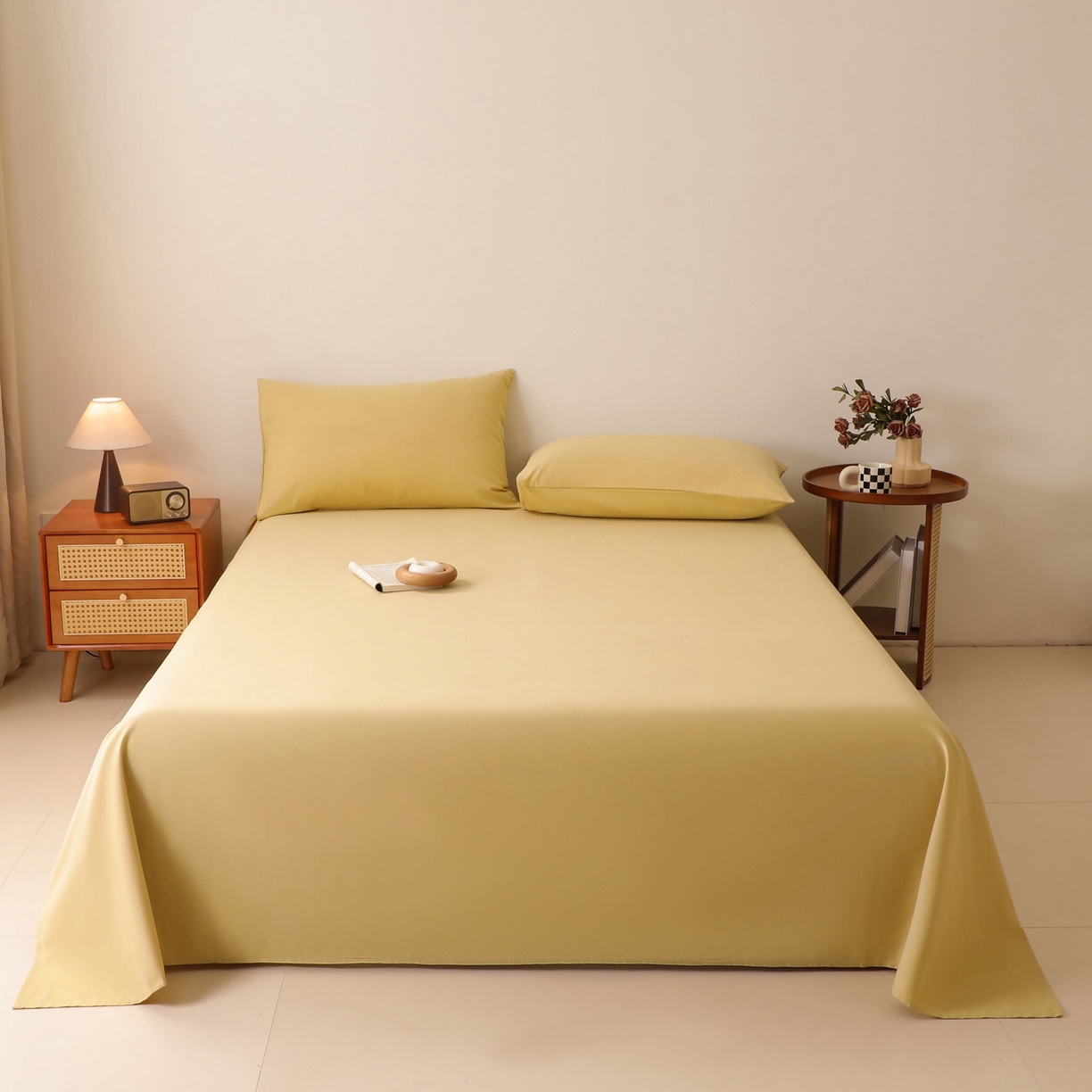 91家纺网 家纺一手货源 找家纺 寐眠 2025新款全棉磨毛床单枕套 奶油黄