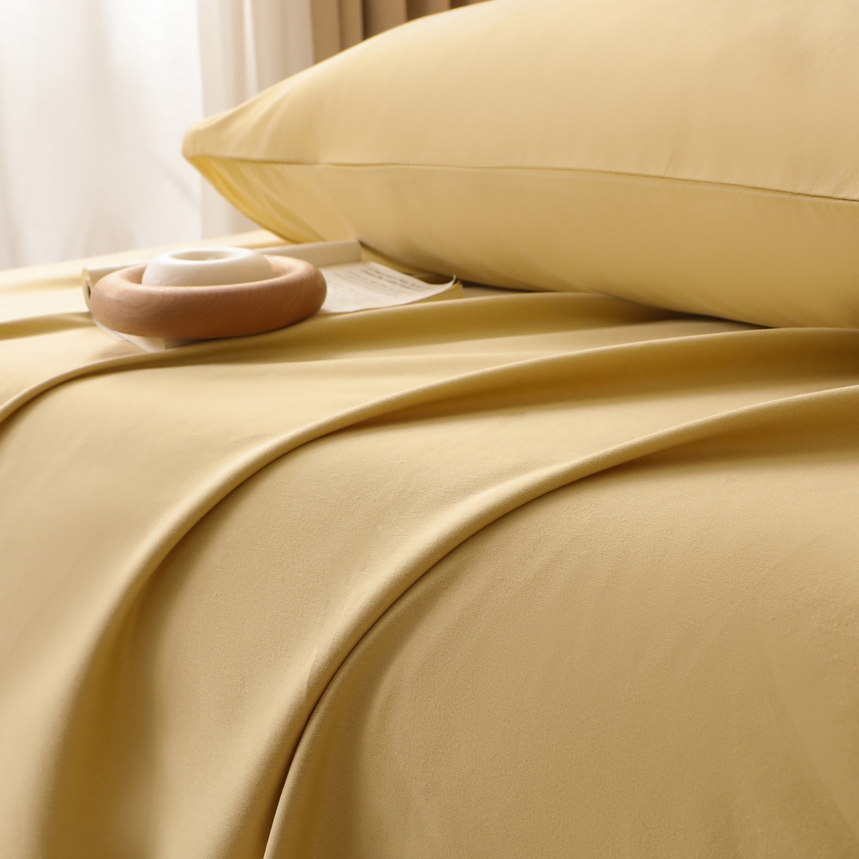 91家纺网 家纺一手货源 找家纺 寐眠 2025新款全棉磨毛床单枕套 奶油黄