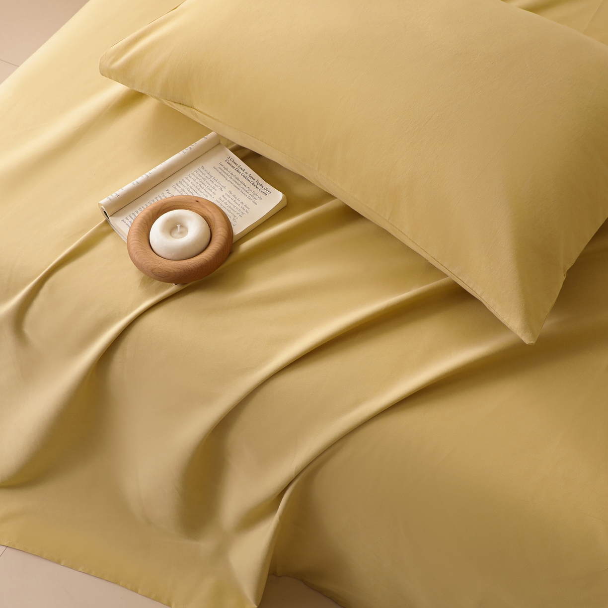 91家纺网 家纺一手货源 找家纺 寐眠 2025新款全棉磨毛床单枕套 奶油黄