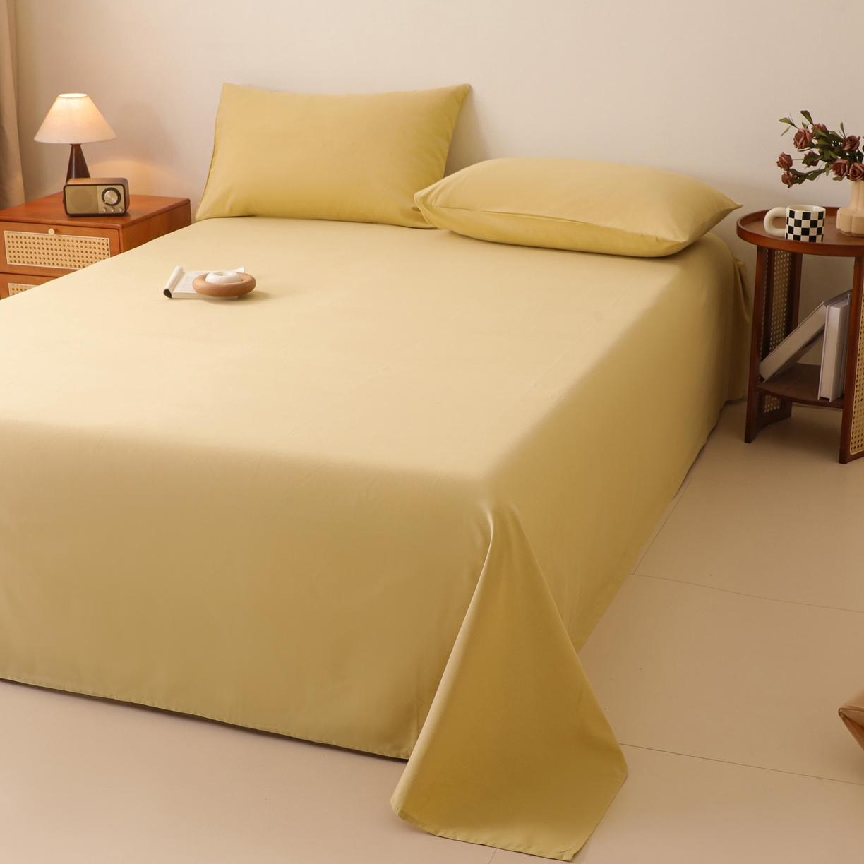 91家纺网 家纺一手货源 找家纺 寐眠 2025新款全棉磨毛床单枕套 奶油黄