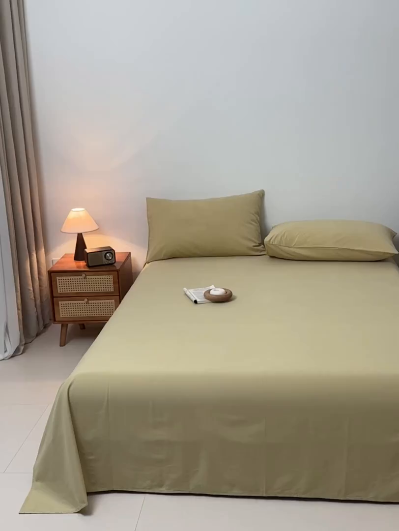 91家纺网 家纺一手货源 找家纺 寐眠 2025新款全棉磨毛床单枕套 奶油黄