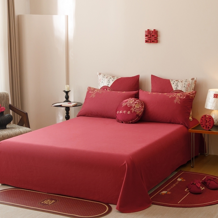 91家纺网 家纺一手货源 找家纺 （总）星野 2025新款全棉纯棉磨毛刺绣四件套-喜礼（控价券后不低于：标准388/加大408）