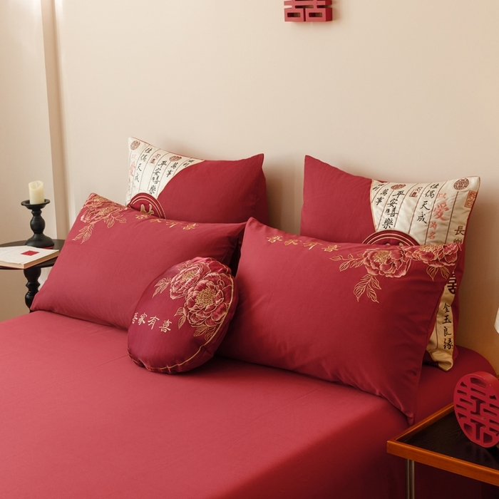 91家纺网 家纺一手货源 找家纺 （总）星野 2025新款全棉纯棉磨毛刺绣四件套-喜礼（控价券后不低于：标准388/加大408）