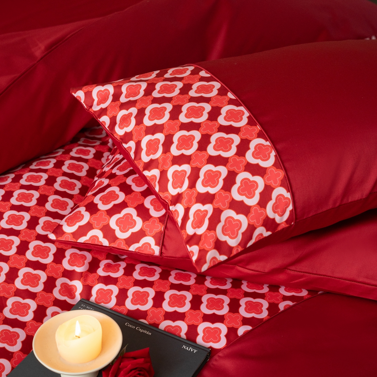 91家纺网 家纺一手货源 找家纺 （总）121 【贡缎刺绣四件套】2025新款婚庆系列定制款（婚庆系列-欢喜奢红蜜语）100S长绒棉贡缎专供厂家（会员 -20   控价标准 318 加大338）