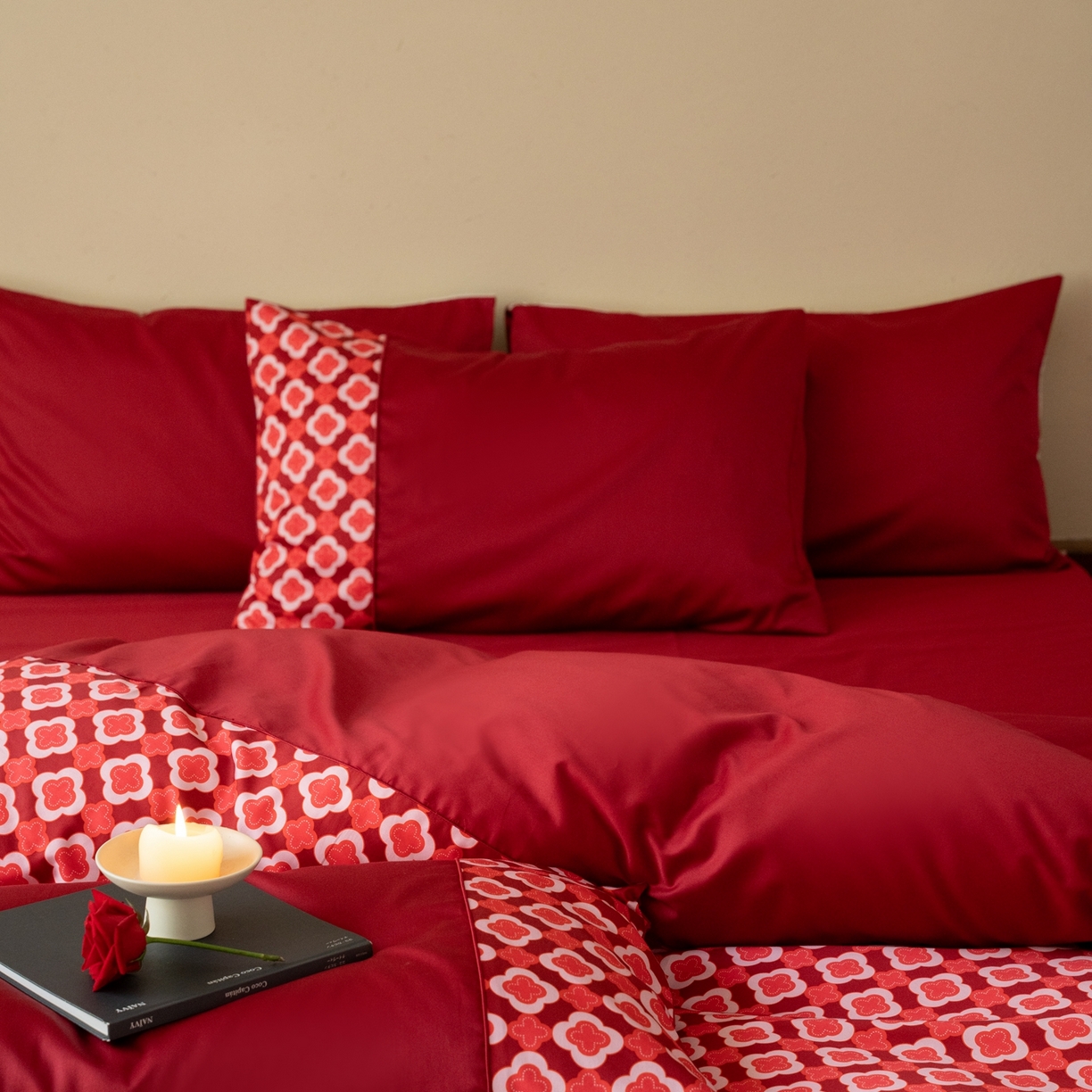 91家纺网 家纺一手货源 找家纺 （总）121 【贡缎刺绣四件套】2025新款婚庆系列定制款（婚庆系列-欢喜奢红蜜语）100S长绒棉贡缎专供厂家（会员 -20   控价标准 318 加大338）