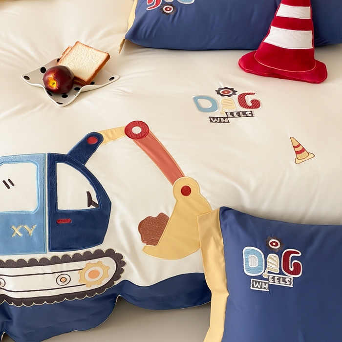 91家纺网 家纺一手货源 找家纺 （总）星野 2025新款全棉纯棉磨毛刺绣四件套-翻斗车日记（控价券后不低于：小号348/标准378）