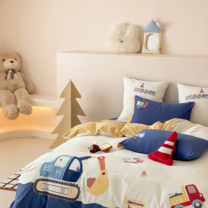 91家纺网 家纺一手货源 找家纺 （总）星野 2025新款全棉纯棉磨毛刺绣四件套-翻斗车日记（控价券后不低于：小号348/标准378）