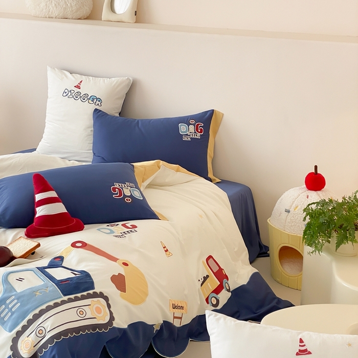 （总）星野 2025新款全棉纯棉磨毛刺绣四件套-翻斗车日记（控价券后不低于：小号348/标准378）