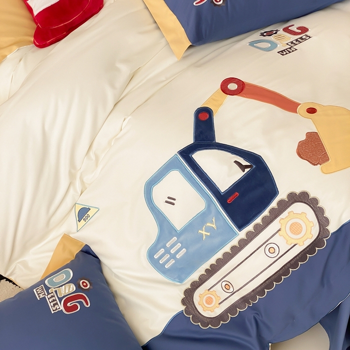 91家纺网 家纺一手货源 找家纺 （总）星野 2025新款全棉纯棉磨毛刺绣四件套-翻斗车日记（控价券后不低于：小号348/标准378）