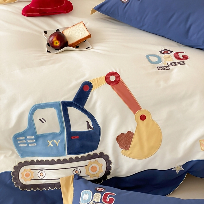 91家纺网 家纺一手货源 找家纺 （总）星野 2025新款全棉纯棉磨毛刺绣四件套-翻斗车日记（控价券后不低于：小号348/标准378）