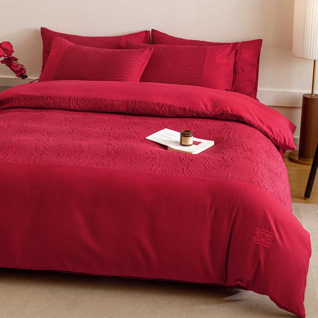 91家纺网 家纺一手货源 找家纺 苏源家居 2025新款色织提花玫瑰系列四件套 玫瑰有喜