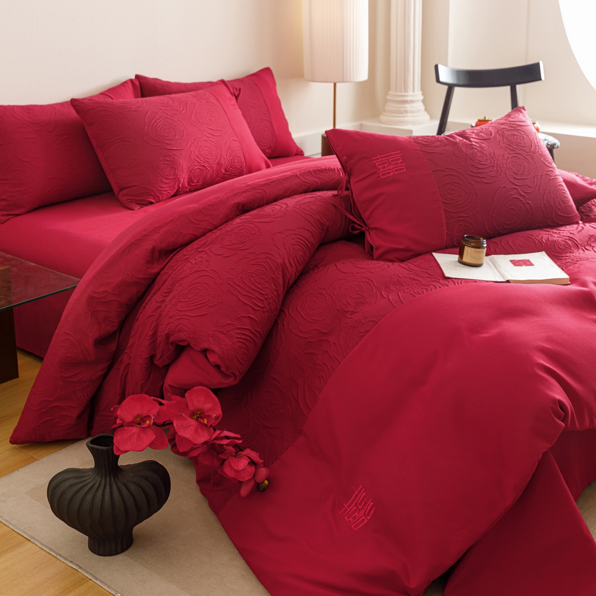 91家纺网 家纺一手货源 找家纺 苏源家居 2025新款色织提花玫瑰系列四件套 玫瑰有喜